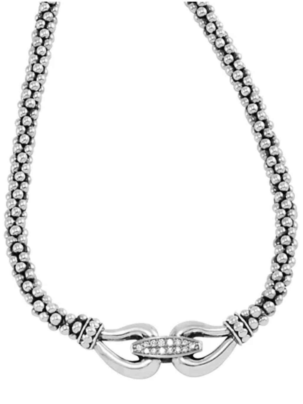 Lagos Derby Buckle Sterling Silver Collar Necklace With Diamonds 16 Inches